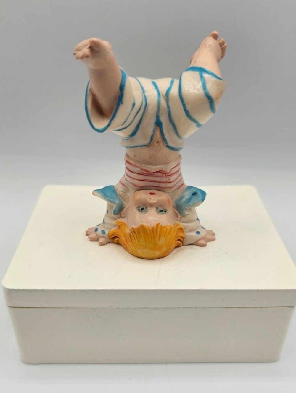 Vintage Lillian Vernon Made in Italy Trinket Box Whimsical Headstand Boy